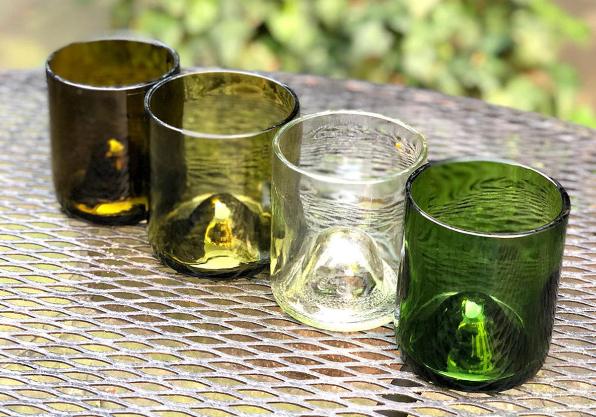 Wine Punts Recycled Wine Bottle Short Drinking Glasses in Aqua